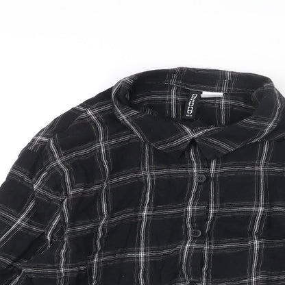 Divided by H&M Womens Black Check Cotton Cropped Button-Up Size S Collared