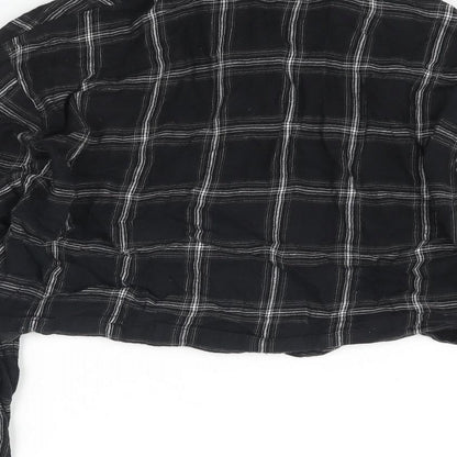 Divided by H&M Womens Black Check Cotton Cropped Button-Up Size S Collared