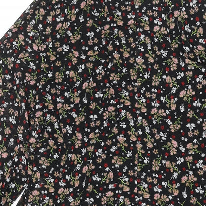 Zara Womens Black Floral Polyester A-Line Size M V-Neck Pullover - Frill