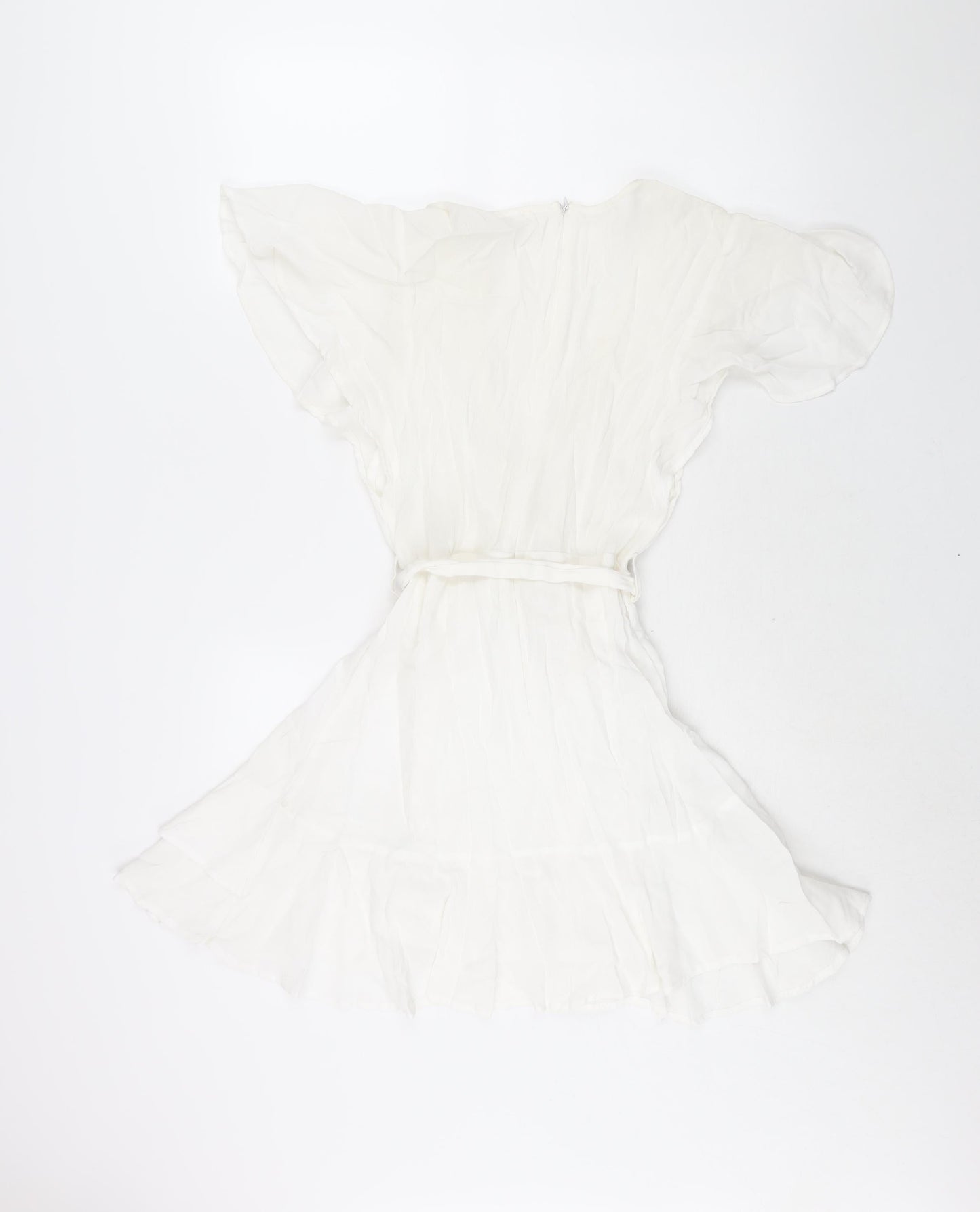 Bacio Womens White Viscose A-Line Size S V-Neck Zip - Frill Belted