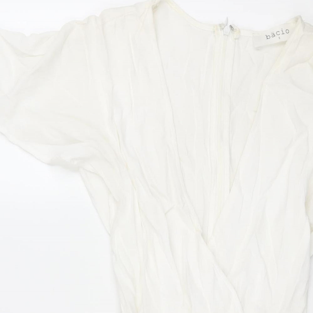 Bacio Womens White Viscose A-Line Size S V-Neck Zip - Frill Belted