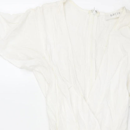Bacio Womens White Viscose A-Line Size S V-Neck Zip - Frill Belted