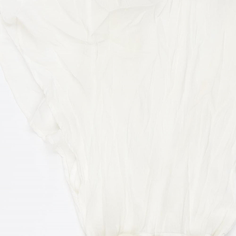 Bacio Womens White Viscose A-Line Size S V-Neck Zip - Frill Belted
