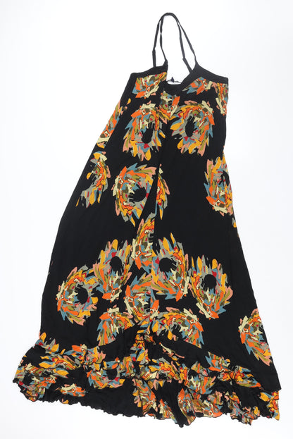 French Connection Womens Black Geometric Lyocell Maxi Size 10 Scoop Neck Pullover - Frill