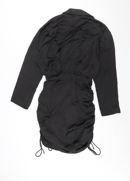 Zara Womens Black Polyester Shift Size S Collared Zip - Drawstring Detail