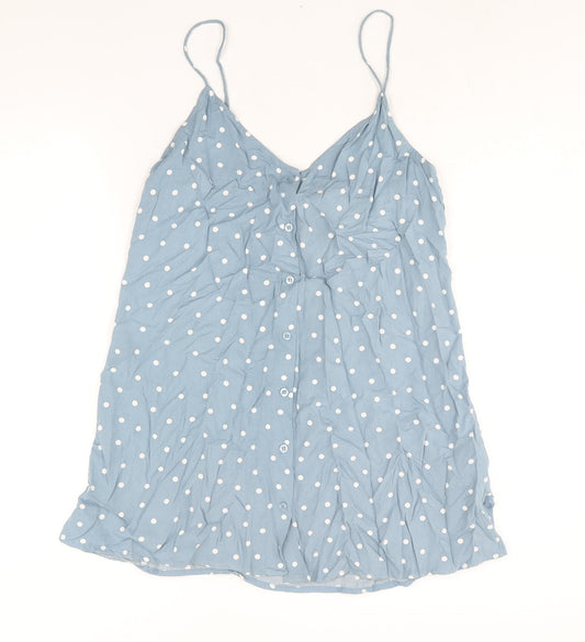 Motel Womens Blue Polka Dot Viscose Tank Dress Size S V-Neck Button