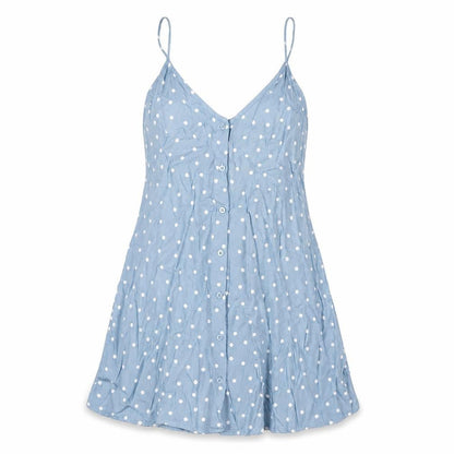 Motel Rocks Womens Blue Polka Dot Viscose Tank Dress Size S V-Neck Button