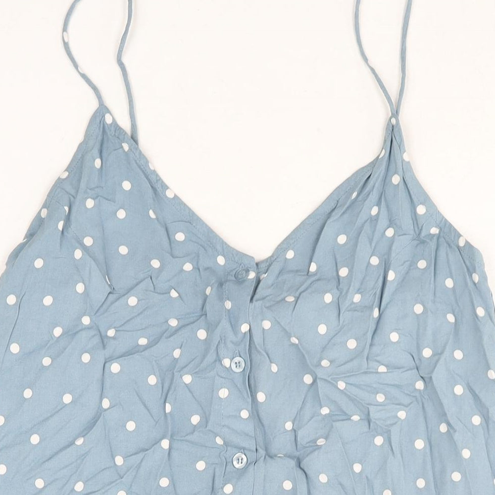 Motel Womens Blue Polka Dot Viscose Tank Dress Size S V-Neck Button