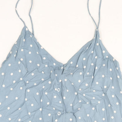 Motel Womens Blue Polka Dot Viscose Tank Dress Size S V-Neck Button