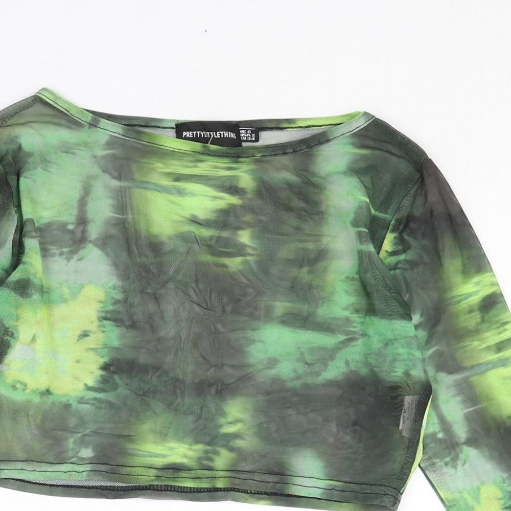 Womens UK Size 6 PRETTYLITTLETHING Green Basic Blouse