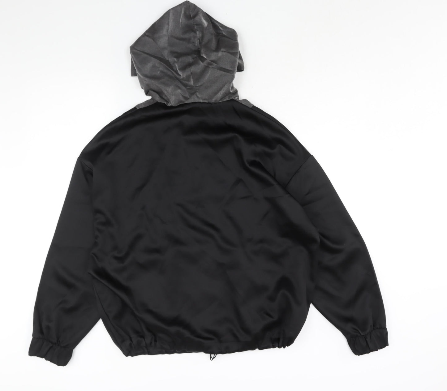 Zara Womens Black Colourblock Cotton Pullover Hoodie Size L Zip - Snakeskin Panel Drawstring Hem