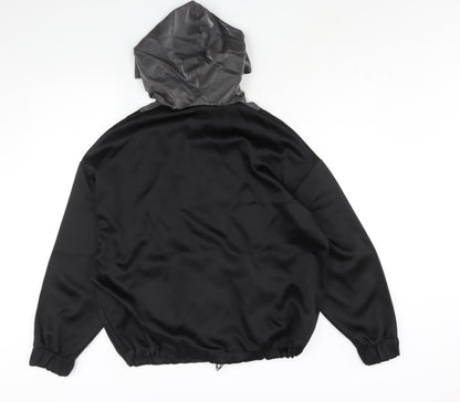 Zara Womens Black Colourblock Cotton Pullover Hoodie Size L Zip - Snakeskin Panel Drawstring Hem