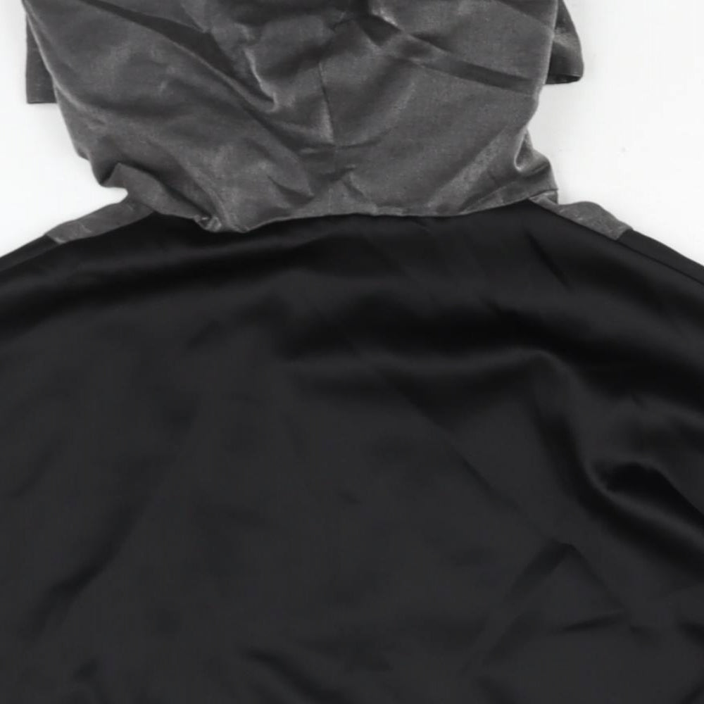 Zara Womens Black Colourblock Cotton Pullover Hoodie Size L Zip - Snakeskin Panel Drawstring Hem