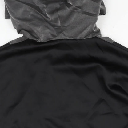 Zara Womens Black Colourblock Cotton Pullover Hoodie Size L Zip - Snakeskin Panel Drawstring Hem