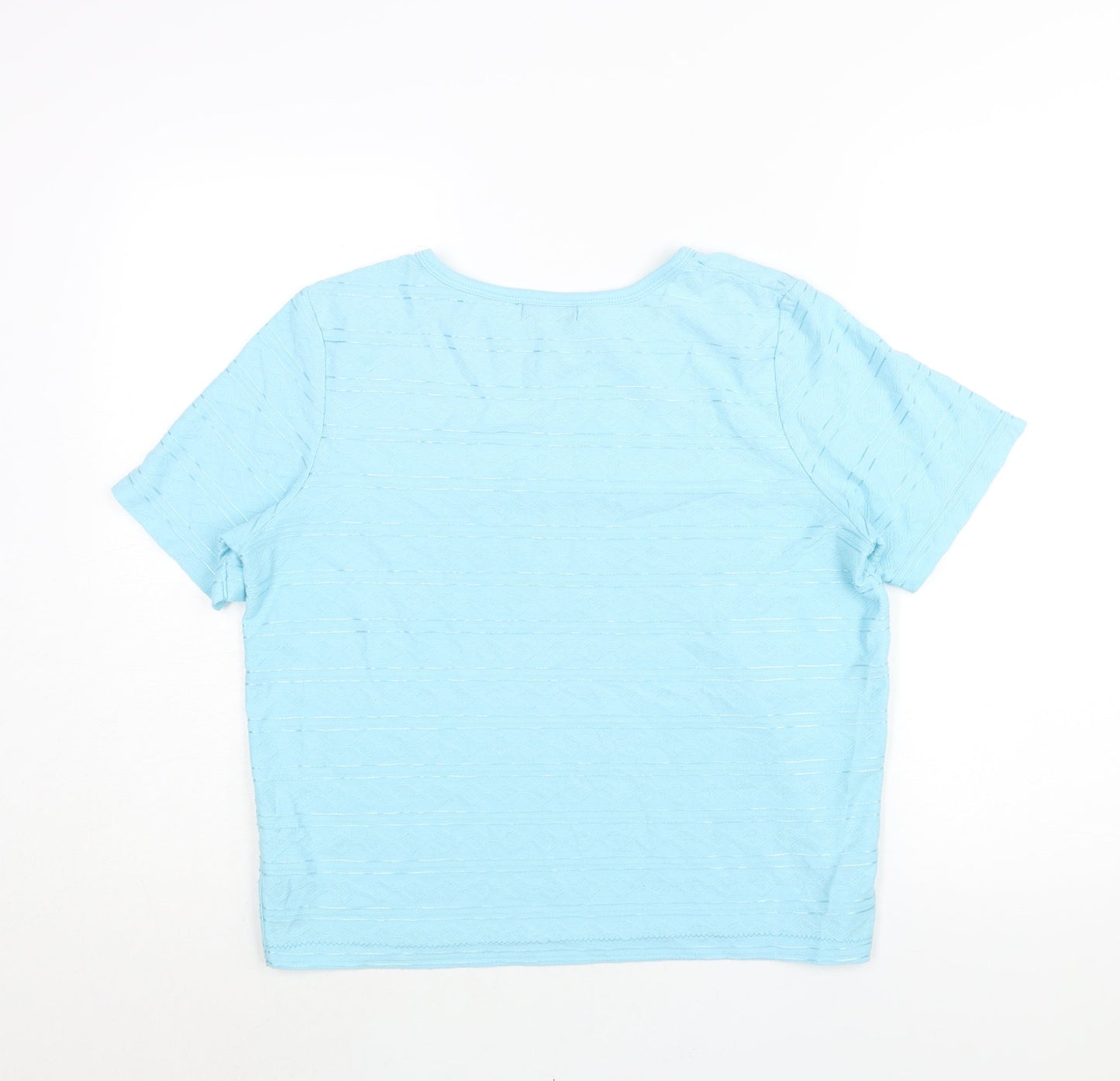 Bonmarché Womens Blue Geometric Polyester Basic T-Shirt Size M Round Neck - Embroidered