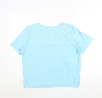 Bonmarché Womens Blue Geometric Polyester Basic T-Shirt Size M Round Neck - Embroidered