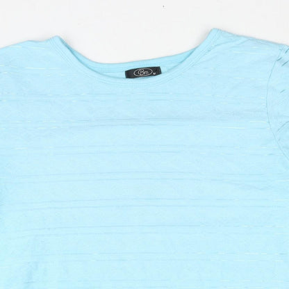 Bonmarché Womens Blue Geometric Polyester Basic T-Shirt Size M Round Neck - Embroidered