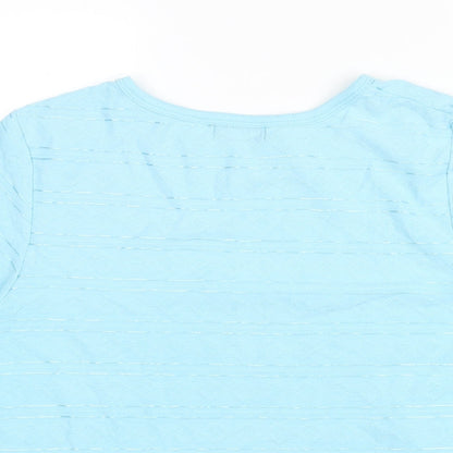 Bonmarché Womens Blue Geometric Polyester Basic T-Shirt Size M Round Neck - Embroidered