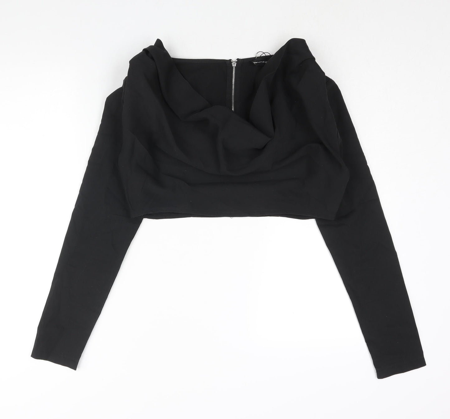 Womens UK Size 10 PRETTYLITTLETHING Black Cropped Blouse