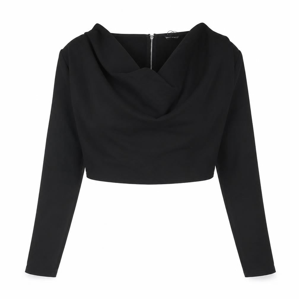 Womens UK Size 10 PRETTYLITTLETHING Black Cropped Blouse