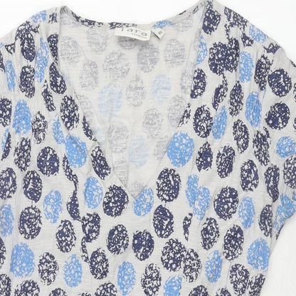 Tara Womens Black Polka Dot Cotton A-Line Size 10 V-Neck Pullover