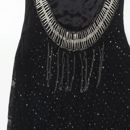 Yumi Womens Black Polyester Shift Size S Scoop Neck Pullover - Lace Chain Tassle