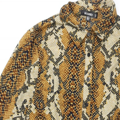 Missguided Womens Brown Animal Print Polyester Shirt Dress Size 14 Collared Button - Snakeskin Print