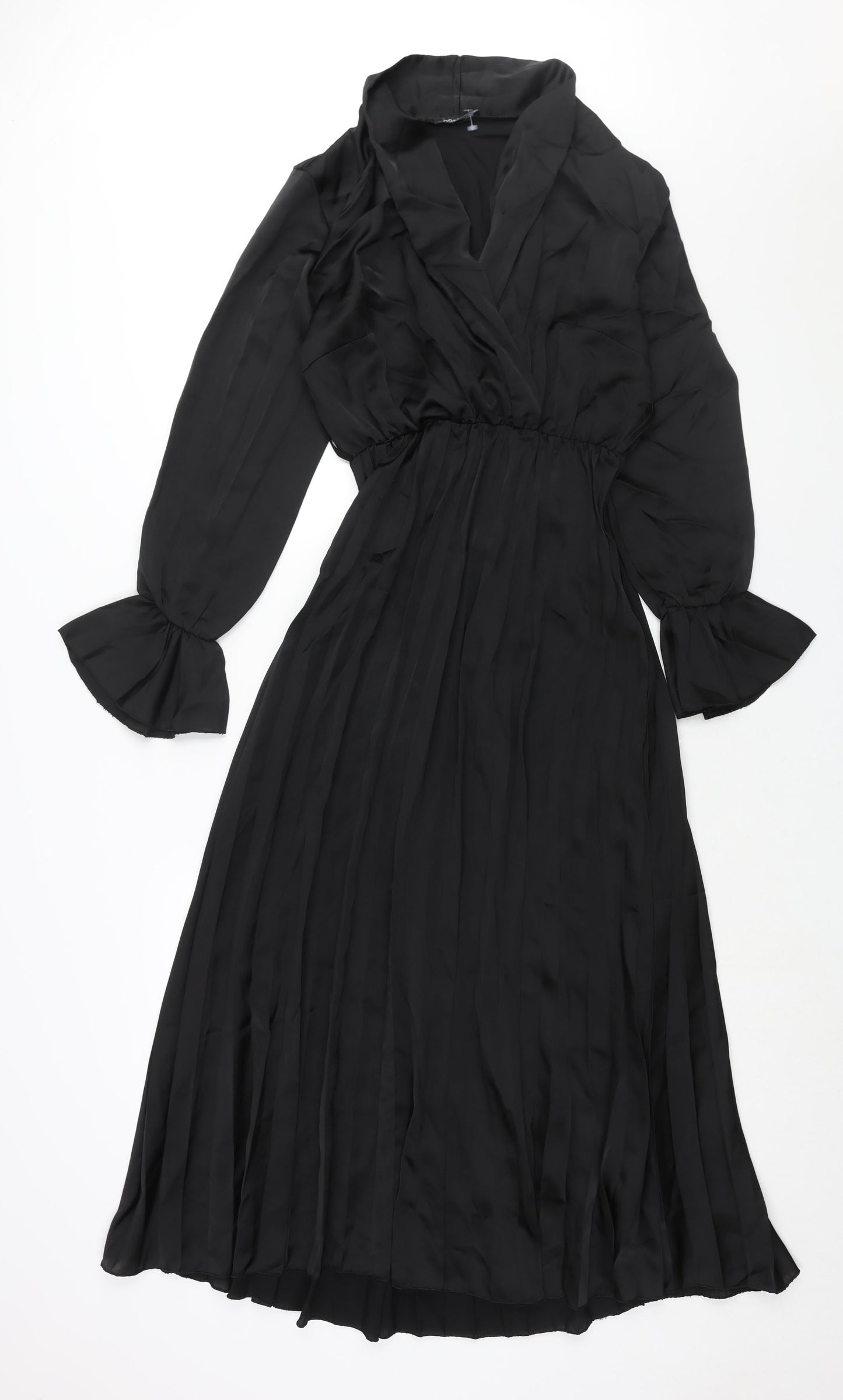 Boohoo Womens Black Polyester Shift Size 8 V-Neck Pullover - Pleated