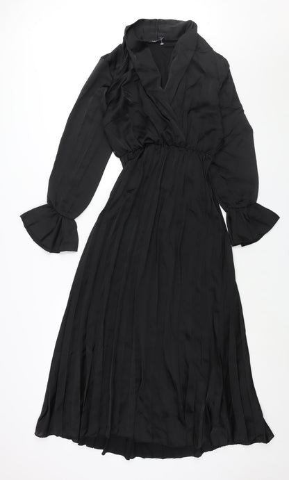 Boohoo Womens Black Polyester Shift Size 8 V-Neck Pullover - Pleated