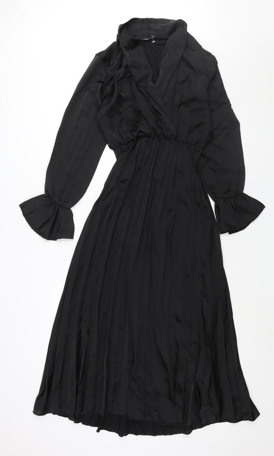 Boohoo Womens Black Polyester Shift Size 8 V-Neck Pullover - Pleated