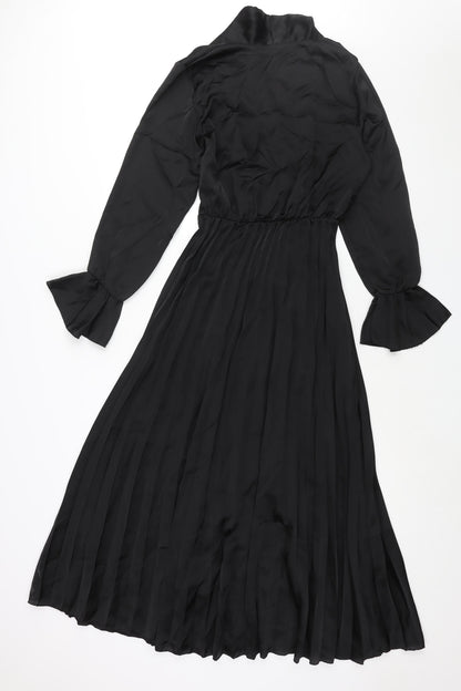 Boohoo Womens Black Polyester Shift Size 8 V-Neck Pullover - Pleated