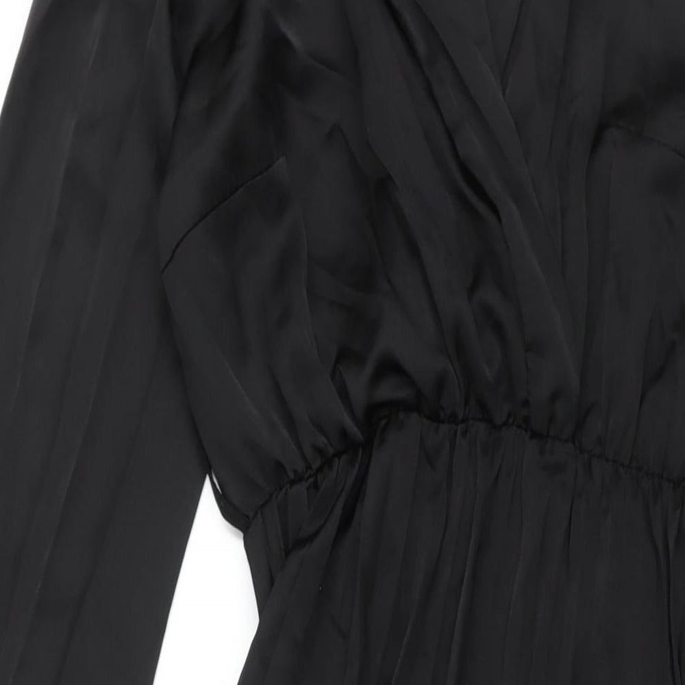 Boohoo Womens Black Polyester Shift Size 8 V-Neck Pullover - Pleated