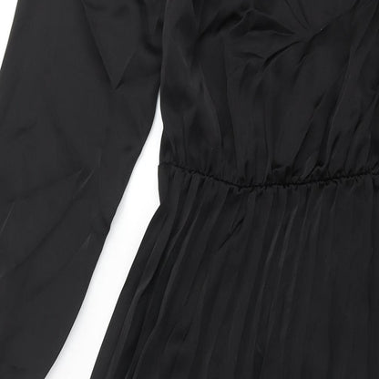 Boohoo Womens Black Polyester Shift Size 8 V-Neck Pullover - Pleated