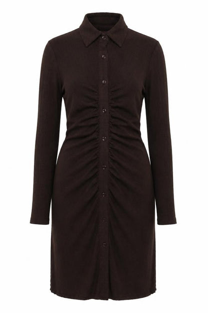 Misspap Womens Brown Polyester Shirt Dress Size 8 Collared Button - Rouched