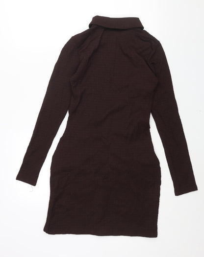 Misspap Womens Brown Polyester Shirt Dress Size 8 Collared Button - Rouched