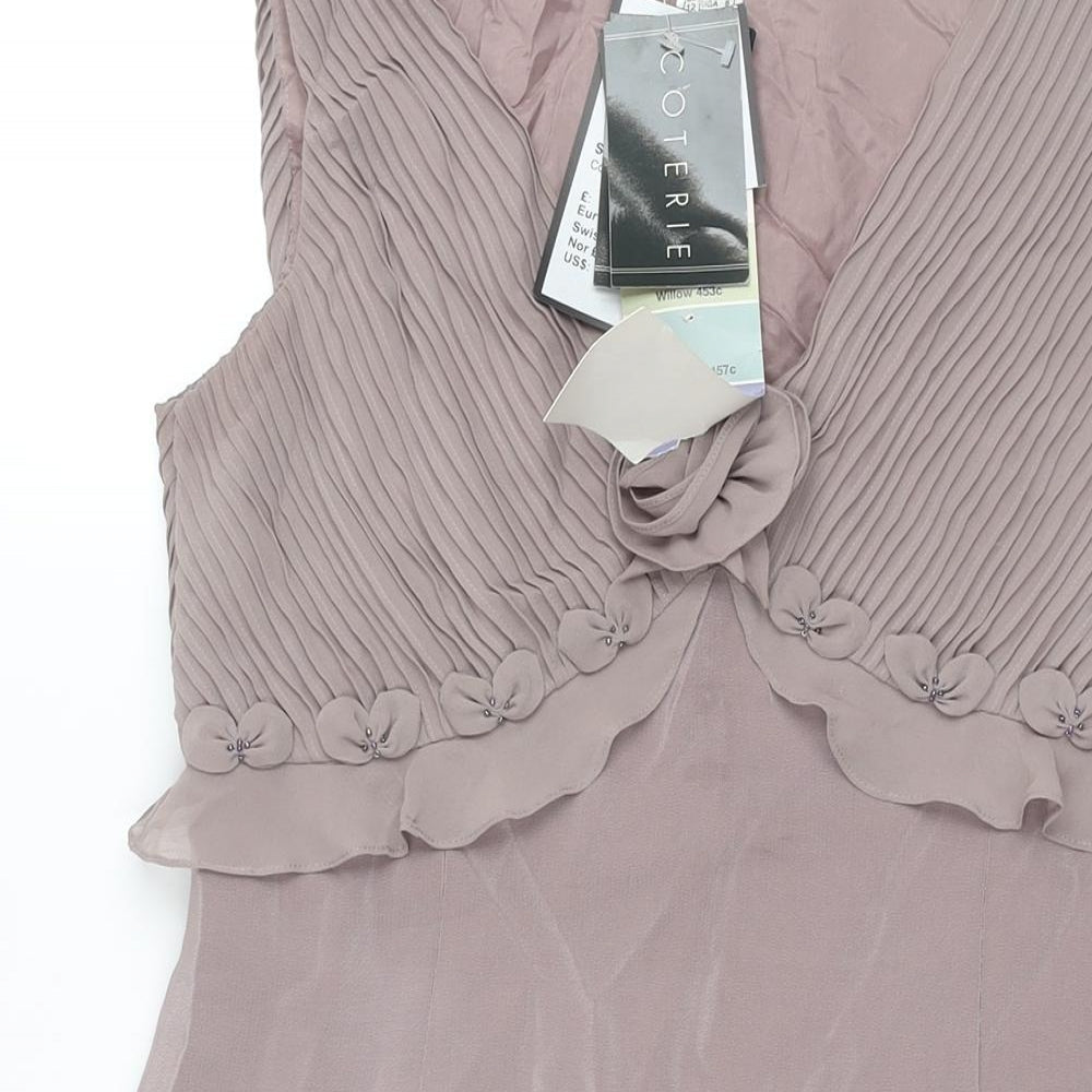 Coterie Womens Purple Polyester Shift Size 12 V-Neck Zip - Pleated Bodice Floral Detail