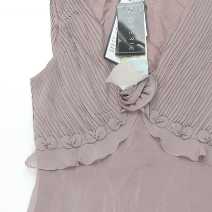 Coterie Womens Purple Polyester Shift Size 12 V-Neck Zip - Pleated Bodice Floral Detail