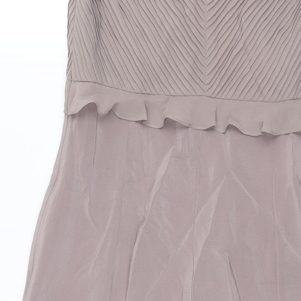 Coterie Womens Purple Polyester Shift Size 12 V-Neck Zip - Pleated Bodice Floral Detail