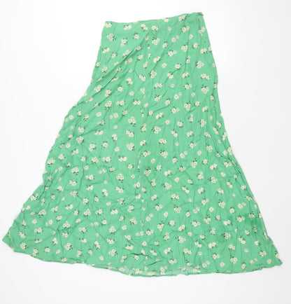 Mango Womens Green Floral Viscose A-Line Skirt Size S Zip