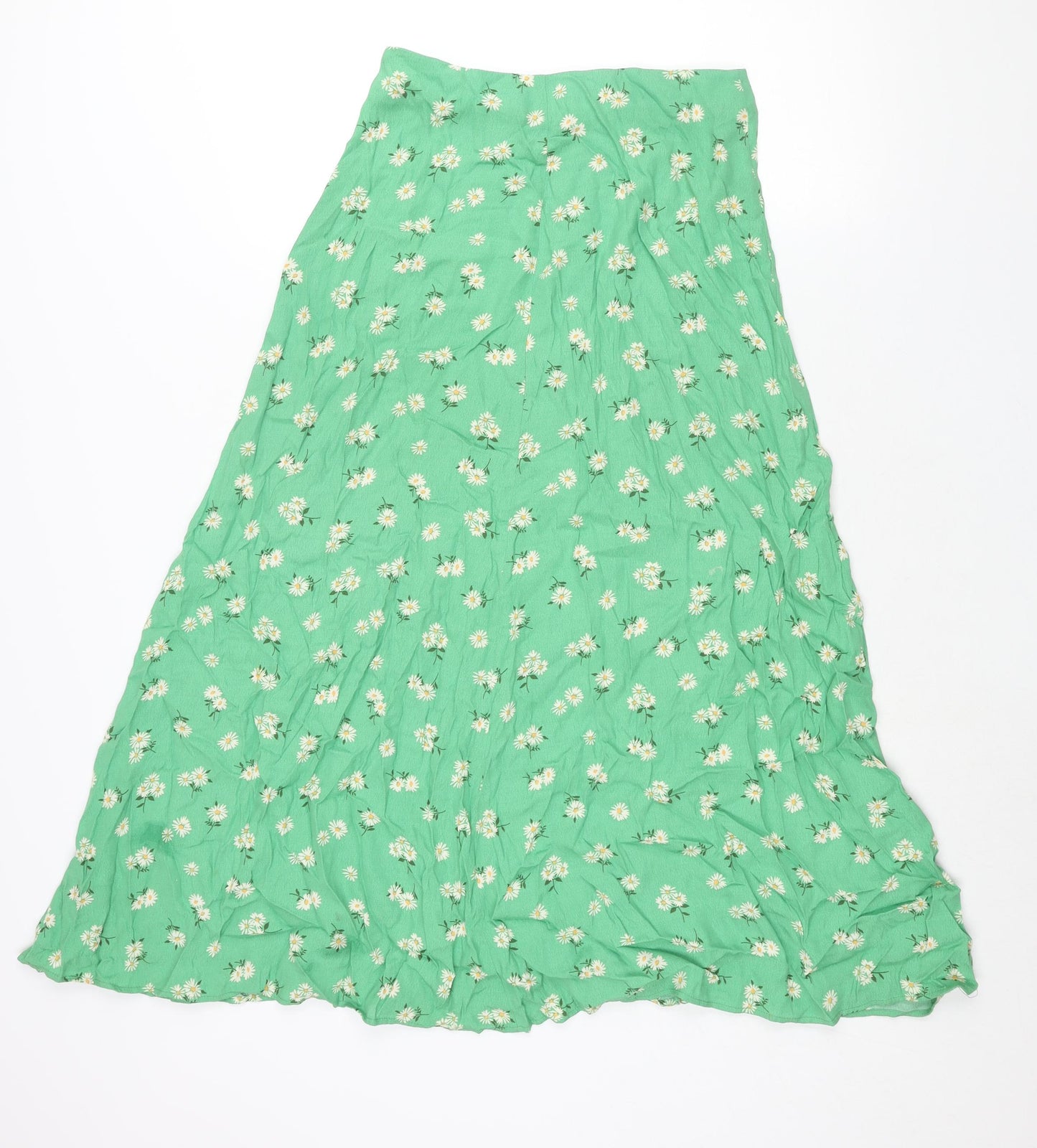 Mango Womens Green Floral Viscose A-Line Skirt Size S Zip