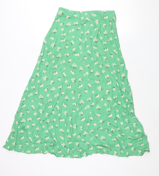 Mango Womens Green Floral Viscose A-Line Skirt Size S Zip