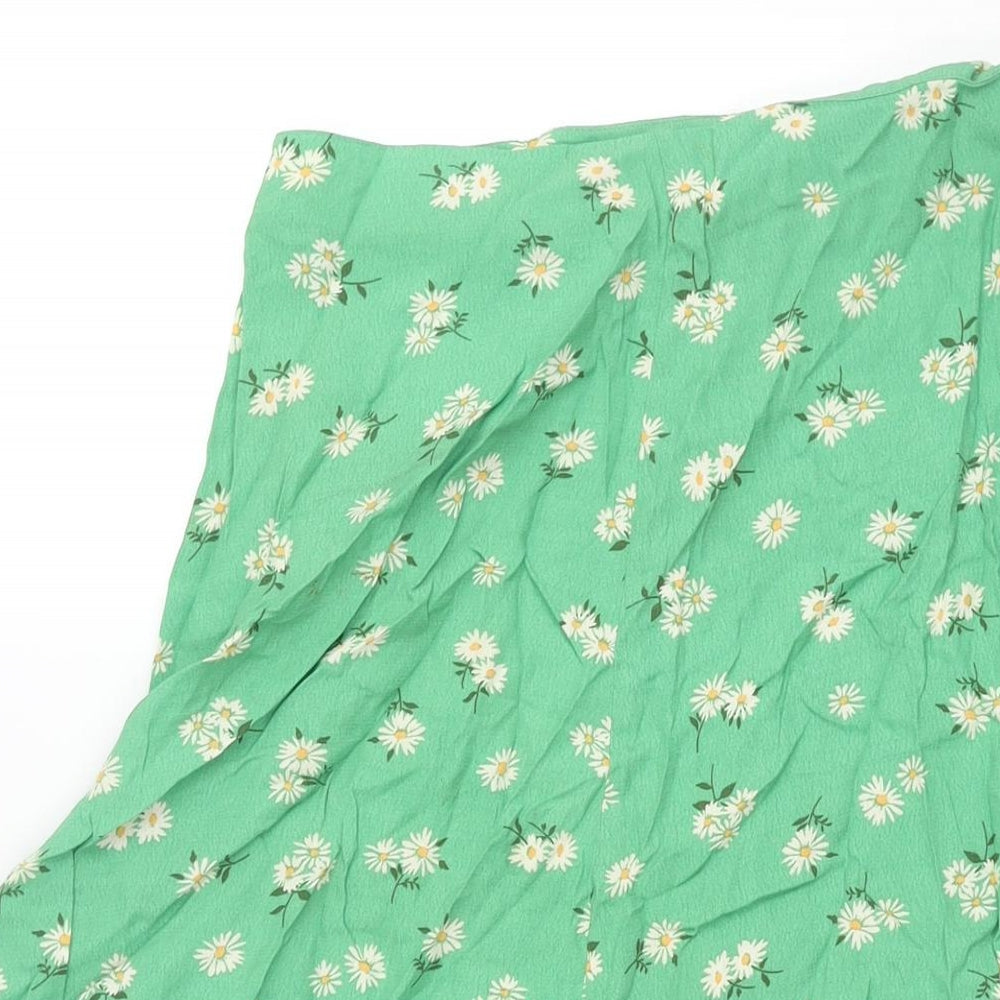 Mango Womens Green Floral Viscose A-Line Skirt Size S Zip