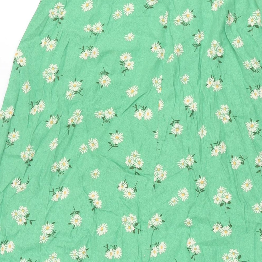 Mango Womens Green Floral Viscose A-Line Skirt Size S Zip