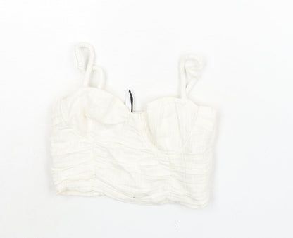 Womens UK Size XS Stradivarius White Cropped Blouse