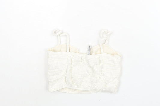 Womens UK Size XS Stradivarius White Cropped Blouse
