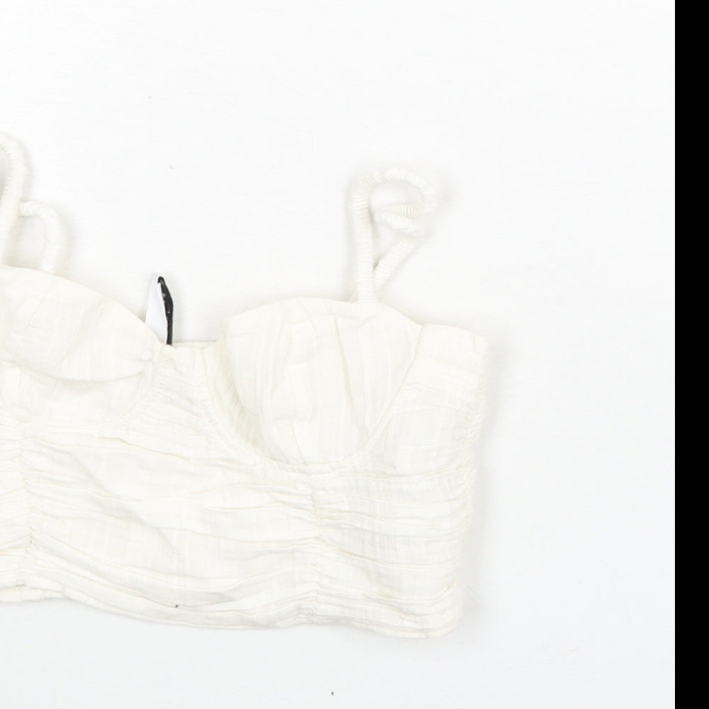 Womens UK Size XS Stradivarius White Cropped Blouse