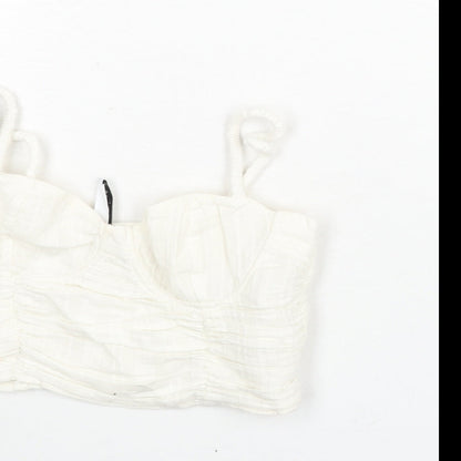 Womens UK Size XS Stradivarius White Cropped Blouse