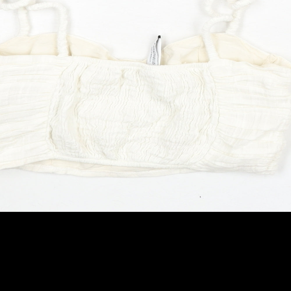 Womens UK Size XS Stradivarius White Cropped Blouse