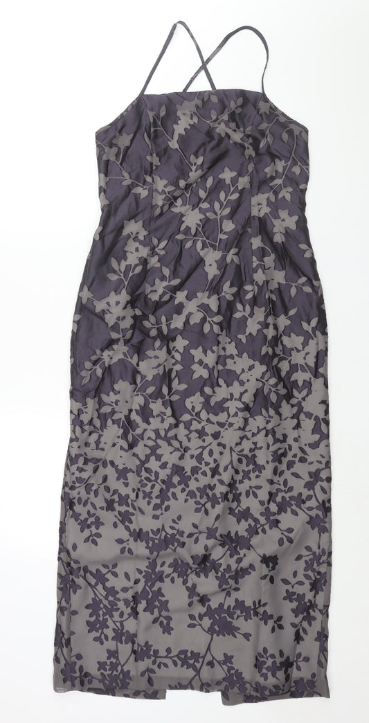 Principles Womens Purple Floral Polyester Maxi Size 12 Square Neck Zip - Vented