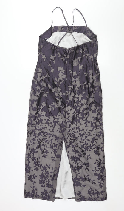 Principles Womens Purple Floral Polyester Maxi Size 12 Square Neck Zip - Vented